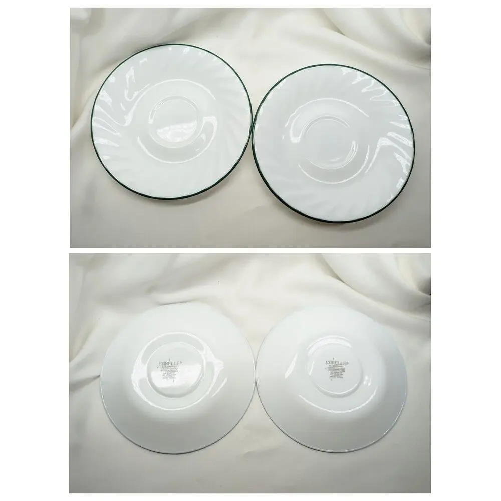 Set of 4 Corelle Callaway Ivy  Saucers Mug Plates Swirl Green Rim 6 1/4